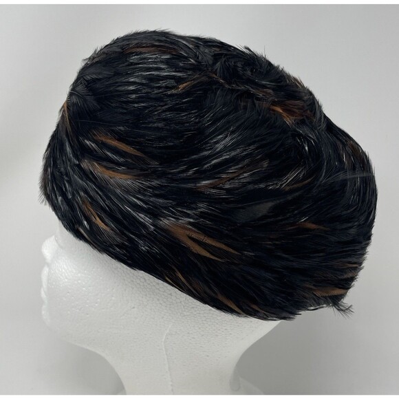 Vintage Pillbox Feather Hat Black Brown Feathers Stylish Retro 50s/60s main image 4